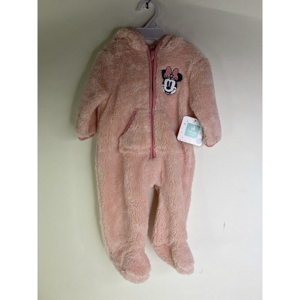Disney Baby Minnie Mouse Girls 6 Months Footed 1 Piece Zip Romper Hooded Ears